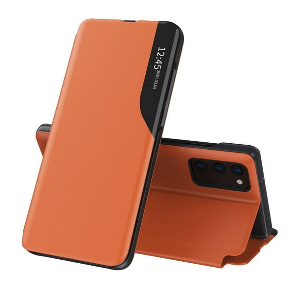 Case for Samsung Galaxy A53 5G with Magnetic Closure Kickstand Flip Folio Case, Luxury PU Leather Mirror Window Shockproof Anti-Scratches Phone Cover for Samsung Galaxy A53 5G 6.5 Inch,Orange