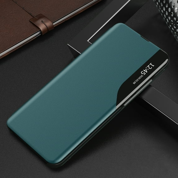 Case for Samsung Galaxy A53 5G with Magnetic Closure Kickstand Mirror Window Flip Folio Case, Luxury PU Leather Rugged PC Bumper Shockproof Phone Cover for Samsung Galaxy A53 5G 6.5 Inch,Cyan