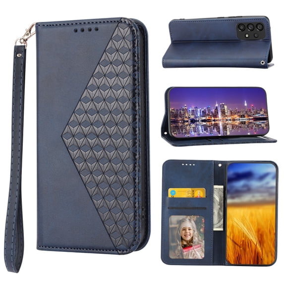 Case for Samsung Galaxy A53 5G, Magnetic Matte Premium PU Leather Stand Flip Cover with Card Slots and Wallet, Shockproof and Full Body Protection Compatible with Galaxy A53 5G - Blue