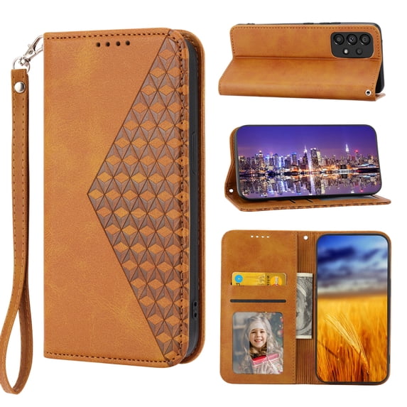 Case for Samsung Galaxy A53 5G, Magnetic Matte Premium PU Leather Stand Flip Cover with Card Slots and Wallet, Shockproof and Full Body Protection Compatible with Galaxy A53 5G - Yellow