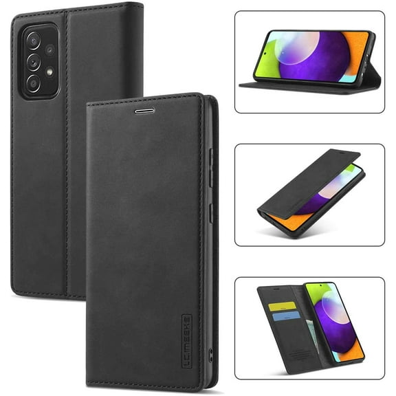 Case for Samsung Galaxy A53 5G, Vintage Classic Matte Leather Wallet Case Flip Notebook Style Cover with Magnetic Closure Kickstand Card Slots - Black