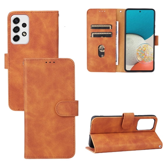 Case for Samsung Galaxy A53 5G Wallet Case with Card Slots Holder Magnetic Clasp Cover, Luxury PU Leather Skin-Friendly Wrist Strap Handbag Kickstand Soft Silicone Shockproof Protective Case,Brown