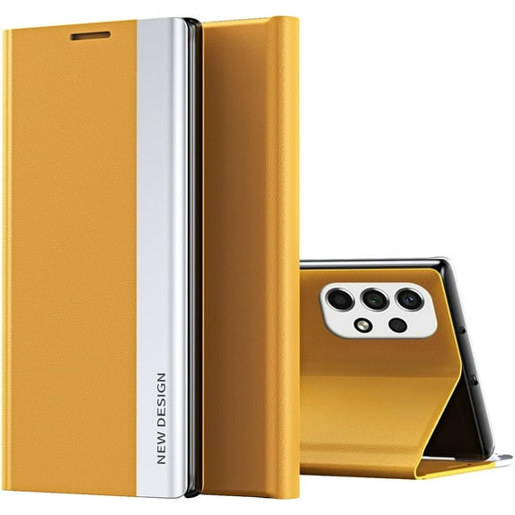 Case for Samsung Galaxy A53 5G (not 4g), Premium PU Leather Kickstand Cover Durable Shockproof Stand Flip Phone Case for Samsung Galaxy A53 5G CX Yellow