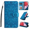 thumbnail image 1 of Case for Samsung Galaxy A54 5G, Case Sunflower Embossed PU Leather Flip Cover Wallet Case with Cards Slot Holder Kickstand with Strap Protective Cover for Samsung Galaxy A54 5G 6.4 inch,Blue, 1 of 10
