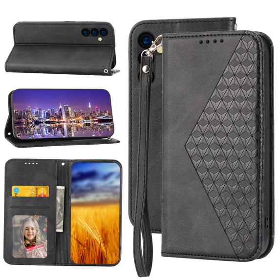 Case for Samsung Galaxy A54 5G, Magnetic Matte Premium PU Leather Stand Flip Cover with Card Slots and Wallet, Shockproof and Full Body Protection Compatible with Galaxy A54 5G - Black