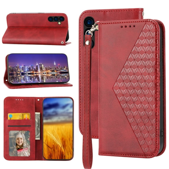 Case for Samsung Galaxy A54 5G, Magnetic Matte Premium PU Leather Stand Flip Cover with Card Slots and Wallet, Shockproof and Full Body Protection Compatible with Galaxy A54 5G - Red