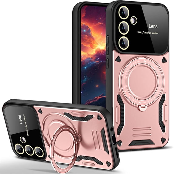 Case for Samsung Galaxy A54 5G with Ring Kickstand, Lens All-Inclusive Protection Military Grade Drop Shockproof Anti-Scratch Cover Case for Samsung Galaxy A54 5G YD-Rose Gold