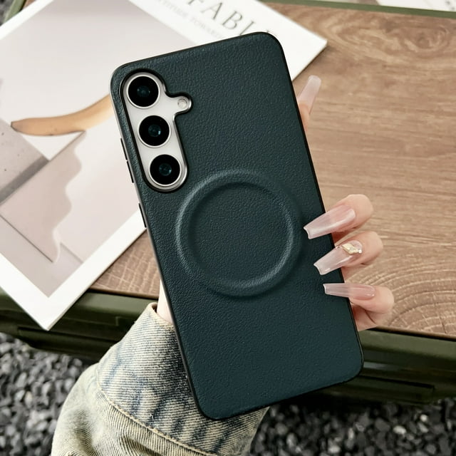 Case for Samsung Galaxy A56 5G, Compatible with Magsafe, Ultra Slim Drop Protective Shockproof Back Case, PU Leather + TPU, Lightweight, Support Wireless Charging Phone Cover, Green