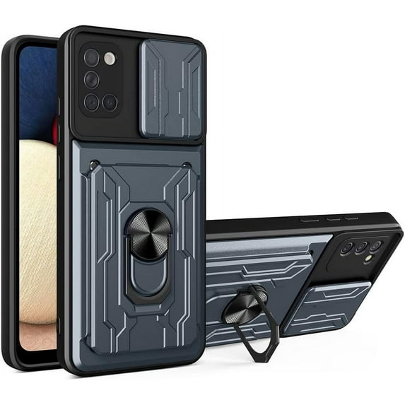 Case for Samsung Galaxy A71 5G with Card Holder, Heavy Duty Protection Phone Case with Magnetic Ring Kickstand Slide Camera Cover for Samsung Galaxy A71 5G LJK Gray