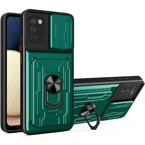 Case for Samsung Galaxy A71 5G with Card Holder, Heavy Duty Protection Phone Case with Magnetic Ring Kickstand Slide Camera Cover for Samsung Galaxy A71 5G LJK Green