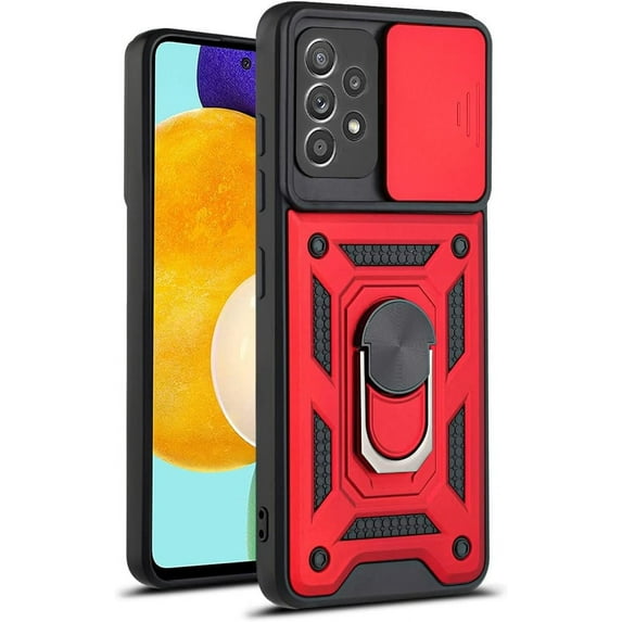 Case for Samsung Galaxy A73 5G with Slide Camera Cover,Military Grade Heavy Duty Protection Phone Case Cover with Magnetic Ring Kickstand for Samsung Galaxy A73 5G SJ Red