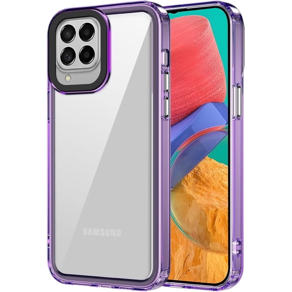 Case for Samsung Galaxy M33 5G Clear Crystal PC Hard Acrylic Back Cover for Samsung Galaxy M33 5G Transparent Case Military-Grade Protection Anti-Scratch Anti-Yellowing Case Purple