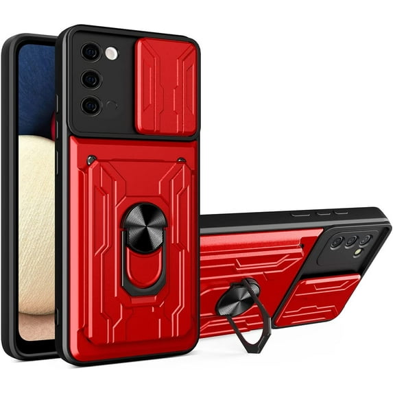 Case for Samsung Galaxy Note 20 5G with Card Holder, Heavy Duty Protection Phone Case with Magnetic Ring Kickstand Slide Camera Cover for Samsung Galaxy Note 20 4G/5G LJK Red