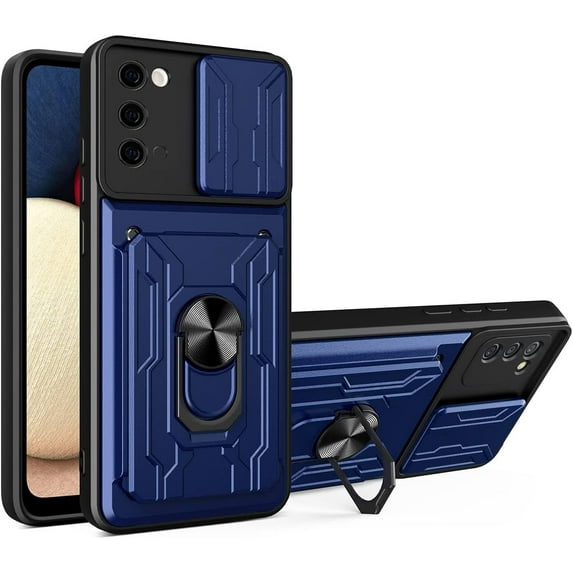 Case for Samsung Galaxy Note 20 5G with Card Holder, Heavy Duty Protection Phone Case with Magnetic Ring Kickstand Slide Camera Cover for Samsung Galaxy Note 20 4G/5G LJK Blue