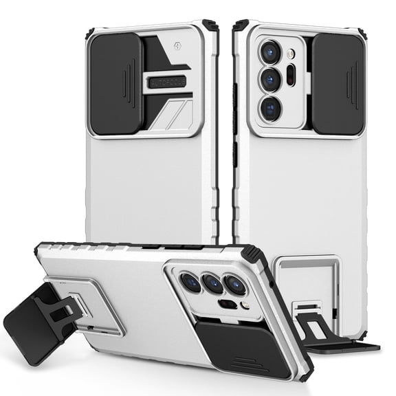 Case for Samsung Galaxy Note 20 Ultra with Camera Cover Kickstand [Protective & Slim Fit] [Anti-Scratch & Anti-Fingerprint] Sliding Lens Cover Protection for Samsung Galaxy Note 20 Ultra, White
