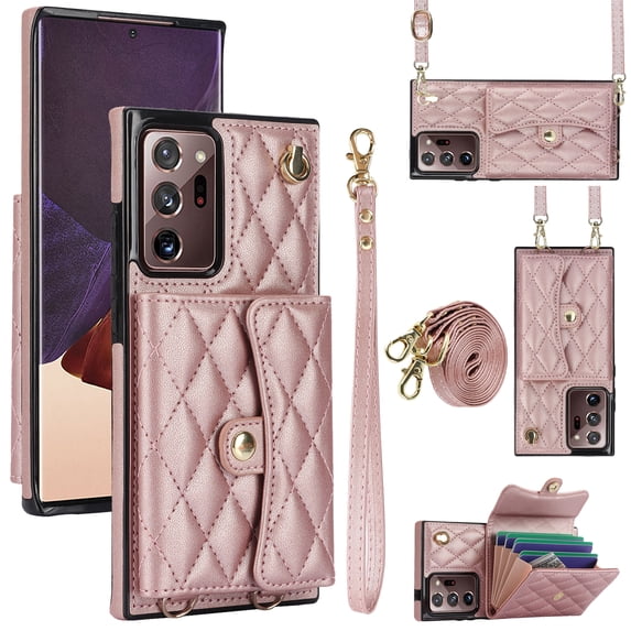 Case for Samsung Galaxy Note 20 Ultra, Crossbody Wristlet Case Wallet with RFID Blocking Card Slots KickStand Flip Folio PU Leather Magnetic Protective Cover Women for Galaxy Note 20 Ultra, Rosegold