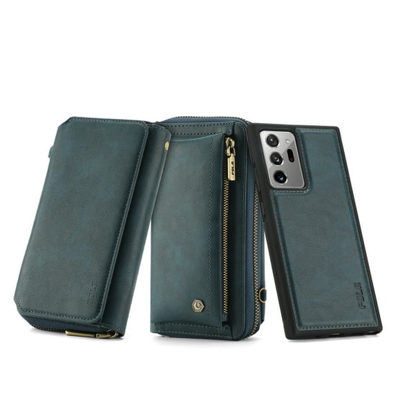 Case For Samsung Galaxy Note 20 Ultra, Shockproof Solid Color Leather Magnetic Zipper Card Slots Phone Case,Multifunctional Crossbody Wallet Cover For Samsung Galaxy Note 20 Ultra,Blue