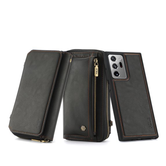 Case For Samsung Galaxy Note 20 Ultra, Shockproof Solid Color Leather Magnetic Zipper Card Slots Phone Case,Multifunctional Crossbody Wallet Cover For Samsung Galaxy Note 20 Ultra,Black