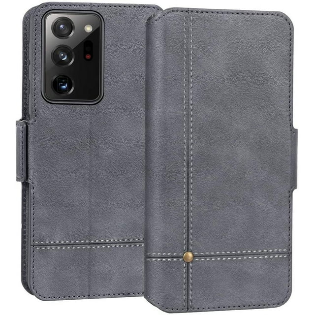 Case for Samsung Galaxy Note 20 Ultra, Ultra Slim Flip Leather Wallet Phone Case Protective Shockproof Cover with Card Holder Kickstand Folio Case for Samsung Galaxy Note 20 Ultra 5G 6.9' Grey