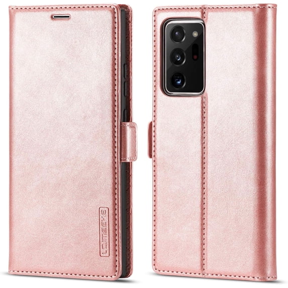 Case for Samsung Galaxy Note 20 Ultra, Vintage Classic Matte Leather Wallet Case Flip Notebook Style Cover with Magnetic Closure Kickstand Card Slots - Rose Gold