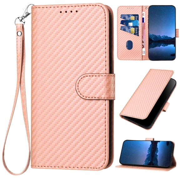 Case for Samsung Galaxy Note 20 Wallet Cover, Kickstand PU Leather Magnetic Protective Flip Lanyard Cover with [RFID Blocking] [Card Slots]  [Wrist Strap] [TPU Interior Shockproof], Pink