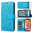 thumbnail image 1 of Case for Samsung Galaxy Note 9, Premium Leather Magnetic Closure Slim Flip Wallet Phone Case with Card Holder Cash Slot Stand Function Embossed Flower Shockproof Lanyard Cover - Blue, 1 of 6