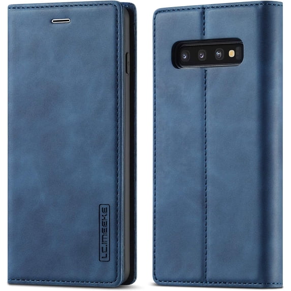 Case for Samsung Galaxy S10, Vintage Classic Matte Leather Wallet Case Flip Notebook Style Cover with Magnetic Closure Kickstand Card Slots - Dark Blue
