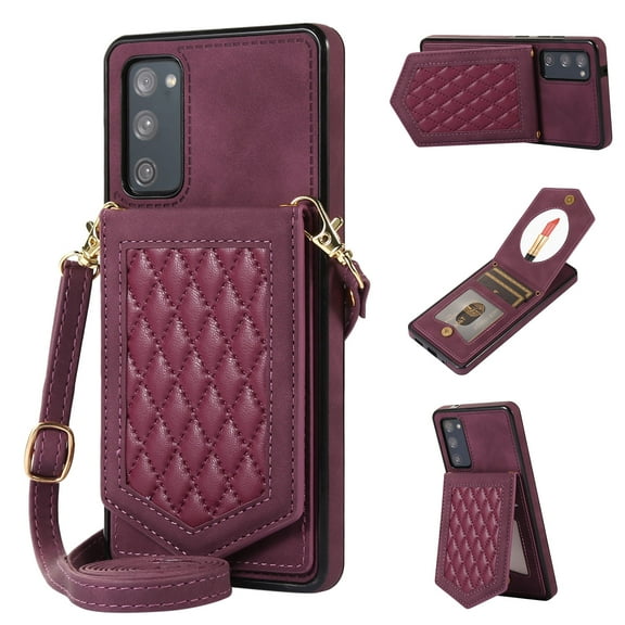 Case for Samsung Galaxy S20 6.2" 5G 2020, Allytech Detachable Crossbody Strap Flip PU Leather Magnetic Button RFID Blocking Purse Wallet Stand Case for Samsung S20 5G, Winered