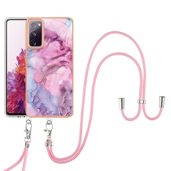 Case for Samsung Galaxy S20 FE, Adjustable Detachable Crossbody Strap Neck Strap Silicone Bumper Marble Painted TPU Ultra Thin Shockproof Protective Phone Case Cover for Galaxy S20 FE, Pink