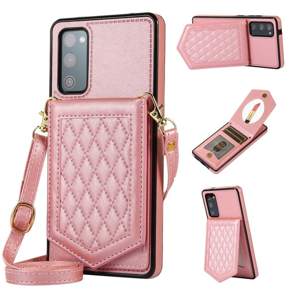 Case for Samsung Galaxy S20 Plus 6.7" 5G 2020, Allytech Detachable Crossbody Strap Flip PU Leather Magnetic Button RFID Blocking Purse Wallet Stand Case for Samsung S20+ 5G, Rosegold