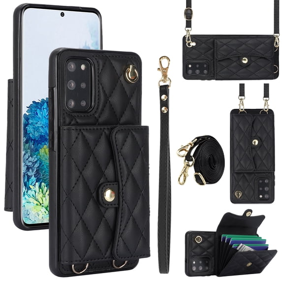 Case for Samsung Galaxy S20 Plus, Crossbody Wristlet Case Wallet with RFID Blocking Card Slots KickStand Flip Folio PU Leather Magnetic Protective Cover Women for Samsung Galaxy S20 Plus, Black