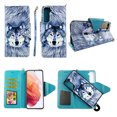 thumbnail image 1 of Case For Samsung Galaxy S21 6.2 2021 Detachable Magnetic Wallet Pu Leather Cover Flap Closure Snap-on Book Style Cases Cash Pocket with Card Slots Holder Wrist Strap 2 in 1 Folio Snow Wolf, 1 of 3