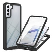 Case for Samsung Galaxy S21 with Built-in Screen Protector, Hybrid Rugged Full Body Drop Protection Shockproof Anti-Scratch Transparent Clear PC Back Phone Cover, Black