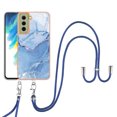 thumbnail image 1 of Case for Samsung Galaxy S21 FE, Adjustable Detachable Crossbody Strap Neck Strap Silicone Bumper Marble Painted TPU Ultra Thin Shockproof Protective Phone Case Cover for Galaxy S21 FE, Blue, 1 of 7