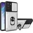 thumbnail image 1 of Case for Samsung Galaxy S21 FE (Not S21) with Card Holder, Heavy Duty Protection Phone Case with Magnetic Ring Kickstand Slide Camera Cover for Samsung Galaxy S21 FE      Silver, 1 of 8