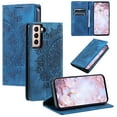 thumbnail image 1 of Case for Samsung Galaxy S21 FE Wallet Case for Women Girls with Card Holder, Embossed Flower Pattern Magnetic Flip PU Leather Purse Protective Phone Cover for Samsung Galaxy S21 FE, Blue, 1 of 10