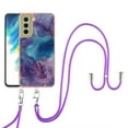 thumbnail image 1 of Case for Samsung Galaxy S21 Plus, Adjustable Detachable Crossbody Strap Neck Strap Silicone Bumper Marble Painted TPU Ultra Thin Shockproof Protective Phone Case Cover for Galaxy S21 Plus, Purple, 1 of 7