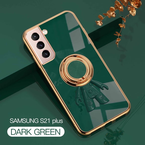 Case for Samsung Galaxy S21 Plus Case, Space man Series Slim Soft Bumper Protective Case for Samsung S21 + Case with Invisible Ring Holder Kickstand for Galaxy S21 Plus Case,Darkgreen