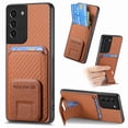 thumbnail image 1 of Case for Samsung Galaxy S21 Plus with Kickstand, Carbon Fiber Texture Wallet Case with Card Holder for Samsung Galaxy S21 Plus Magnetic Car Mount Shockproof Military Grade Protection Cover, Brown, 1 of 10