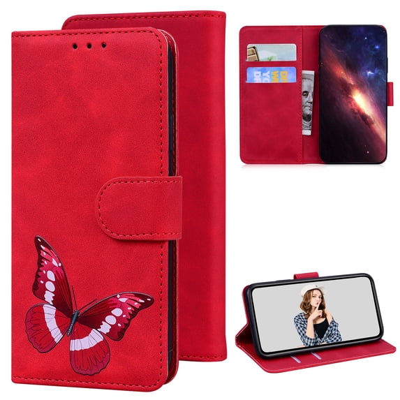 Case for Samsung Galaxy S21 Plus, Pattern PU Leather Wallet Case Flip Cover Card Slots Magnetic Closure Shockproof Protective Case Compatible with Samsung Galaxy S21 Plus - Red