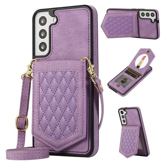 Case for Samsung Galaxy S21 Plus/ S21+ 6.7" 5G 2021, Allytech Detachable Crossbody Strap Flip PU Leather Magnetic Button RFID Blocking Purse Wallet Stand Case for Samsung S21 Plus 5G, Purple