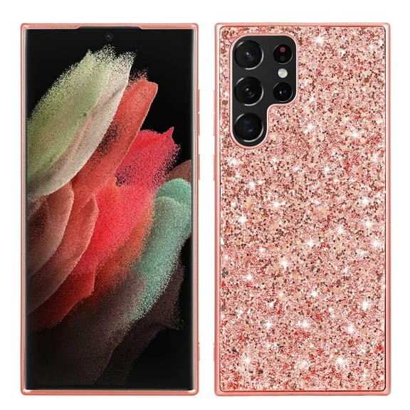 Case for Samsung Galaxy S21 Ultra Case, Ultra Thin Glitter Bling Diamond Girls Woman Shockproof TPU Rubber Full Body Protective Cover for Samsung Galaxy S21 Plus 5G 6.8 inch 2021, Rosegold