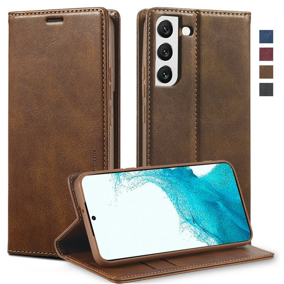 Case for Samsung Galaxy S21 Wallet Case, [RFID Blocking] Card Holder Stand [Shockproof TPU Interior Case] Premium PU Leather Magnetic Protective Flip Cover Compatible with Samsung Galaxy S21,
Brown