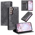 thumbnail image 1 of Case for Samsung Galaxy S21 Wallet Case for Women Girls with Card Holder, Embossed Flower Pattern Magnetic Flip PU Leather Purse Protective Phone Cover for Samsung Galaxy S21, Grey, 1 of 11