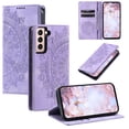 thumbnail image 1 of Case for Samsung Galaxy S21 Wallet Case for Women Girls with Card Holder, Embossed Flower Pattern Magnetic Flip PU Leather Purse Protective Phone Cover for Samsung Galaxy S21, Purple, 1 of 11