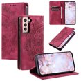thumbnail image 1 of Case for Samsung Galaxy S21 Wallet Case for Women Girls with Card Holder, Embossed Flower Pattern Magnetic Flip PU Leather Purse Protective Phone Cover for Samsung Galaxy S21, Red, 1 of 11
