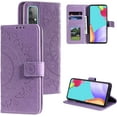 thumbnail image 1 of Case for Samsung Galaxy S22 5G, Premium Leather Flip Wallet Case with Card Slots Holder Kickstand Hand Strap Mandala Half Flower Design Embossed Shockproof Cover Case - Purple, 1 of 14