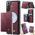 thumbnail image 1 of Case For Samsung Galaxy S22+ 5G RFID Blocking Compatible With MagSafe Detachable 2 In 1 Wallet With Card Holder,PU Leather Case,  Holder Kickstand Magnetic Protective Women Men Cover,Wine red, 1 of 11