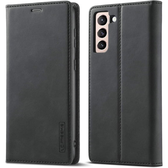 Case for Samsung Galaxy S22 5G, Vintage Classic Matte Leather Wallet Case Flip Notebook Style Cover with Magnetic Closure Kickstand Card Slots - Black