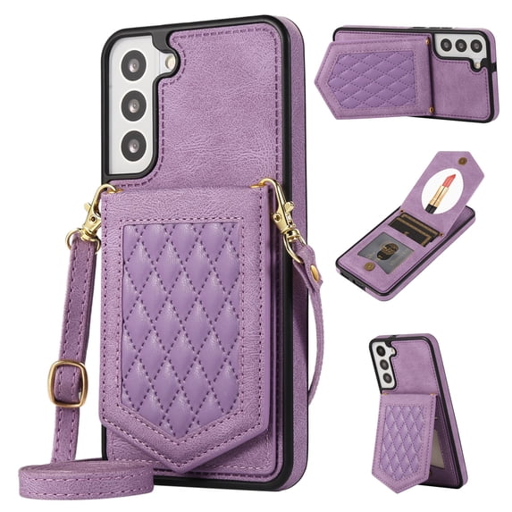 Case for Samsung Galaxy S22 6.1" 2022, Allytech Detachable Crossbody Strap Flip PU Leather Magnetic Button RFID Blocking Purse Wallet Stand Case for Samsung S22, Purple
